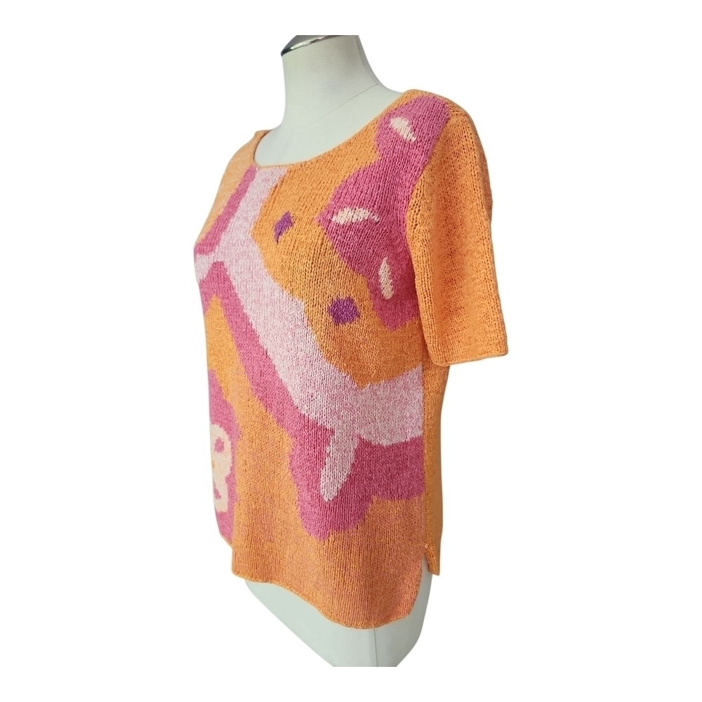 JH Collectibles Vintage Knit Sweater Top Size M | Pink Orange Floral Abstract - Picture 6 of 9